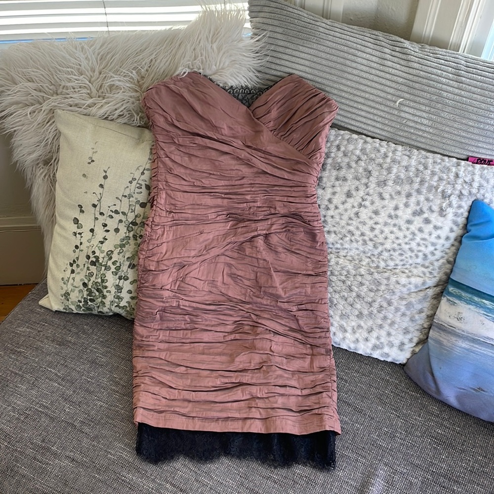 BCBG max azaria pink and black lace cocktail dress